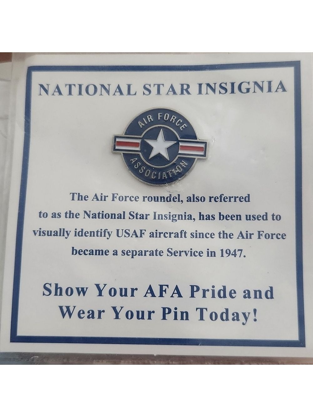 NWT Air Force Association AFA Enamel Lapel Pin National Star Insignia Carded